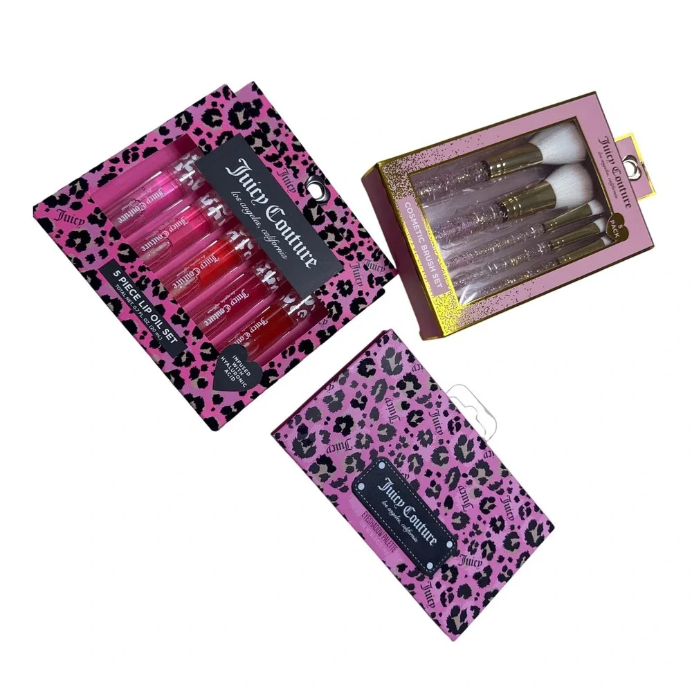 Juicy Couture Makeup Bundle Lip Oil Set Eyeshadow Palette Cosmetic Brush Set NEW